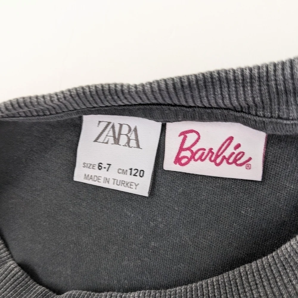 Zara Girls Long Sleeve 'Barbie' Charcoal Grey Tee